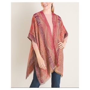 NWOT CHICOS red paisley jacquard ruana wrap kimono OS